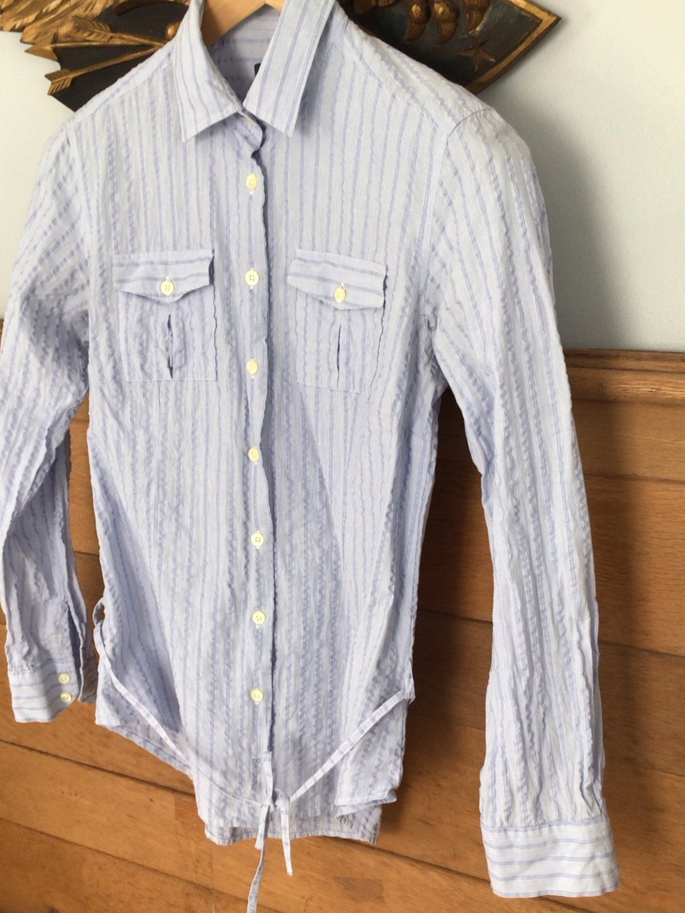 Barbour Paige Light Blue Striped Women's Button-Down Shirt 8